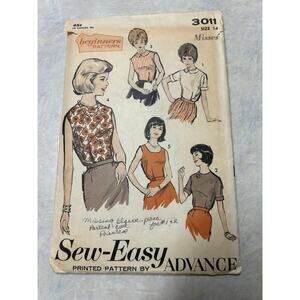 Vintage 1960's Advance Beginners Pattern #3011 Misses Blouses Size 14 Bust 34